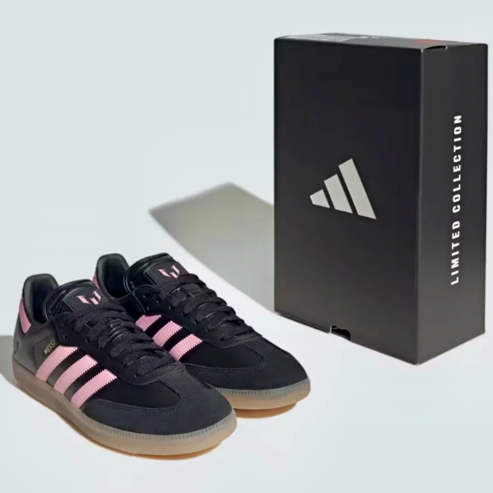 NIB ADIDAS MESSI SAMBA MENS INDOOR SOCCER LEATHER SHOES CORE BLACK/PINK SZ10 - Picture 3 of 17